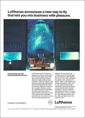 1992 LUFTHANSA Airlines BOEING 747 ad NEW INTERCONTINENTAL SERVICE advert airway