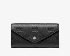 NWT Michael Kors Jet Set Travel MK Logo Embossed Leather Envelope Black Wallet
