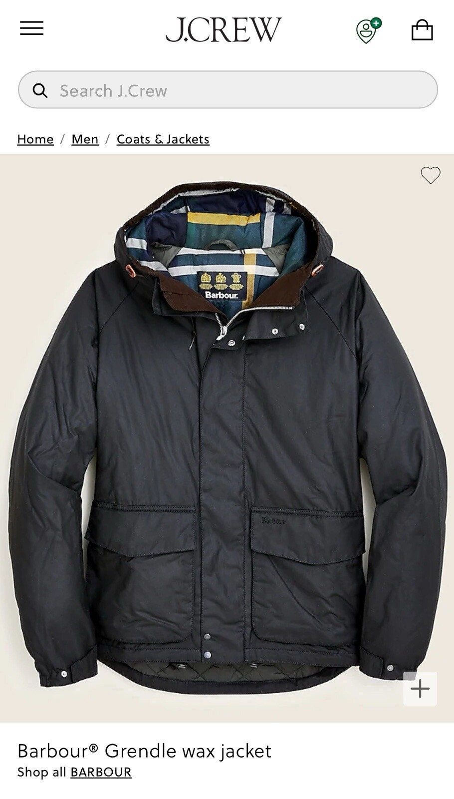 J Crew Barbour® Grendle Jacket XL Black Hooded