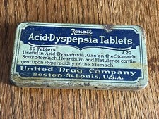 Vintage Medicine Tin: Rexall Acid Dyspepsia Tablets, empty tin, Made in USA