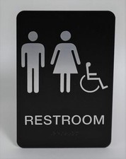 Unisex ADA Restroom Sign Modern Chic Gender Neutral Black/Silver Braille