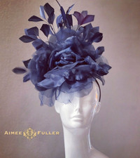 Kentucky Derby Hat Navy Midnight Blue Rose Fascinator Melbourne Cup Hat Del Mar