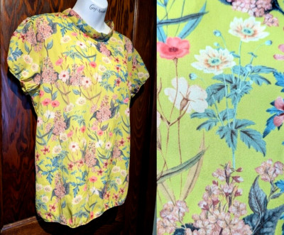 Sweet Pea x NY & Co Chartreuse lime top floral crepe wildflower blouse $49 L 2B