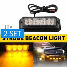 2set Amber 4 Led Flashing Strobe Light Grille Light Head For Tow Truck Trailer