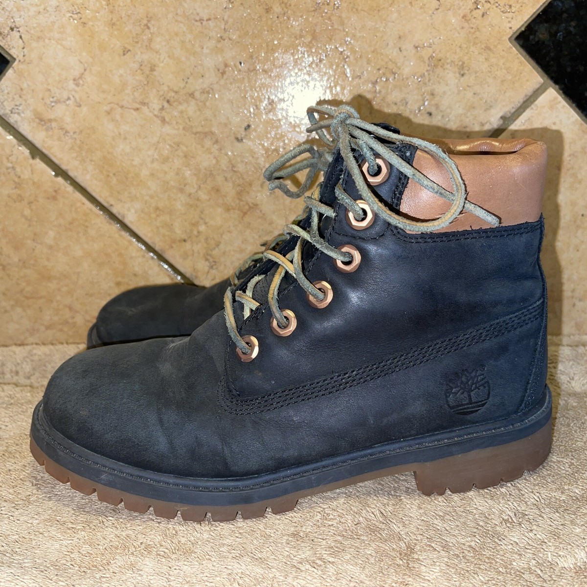 EUC! Men\'s Timberland Black Leather Hiking Shoes Boots Sz 7 Black Timberland Euro Hiker Boots for Men for sale - eBay main image 3