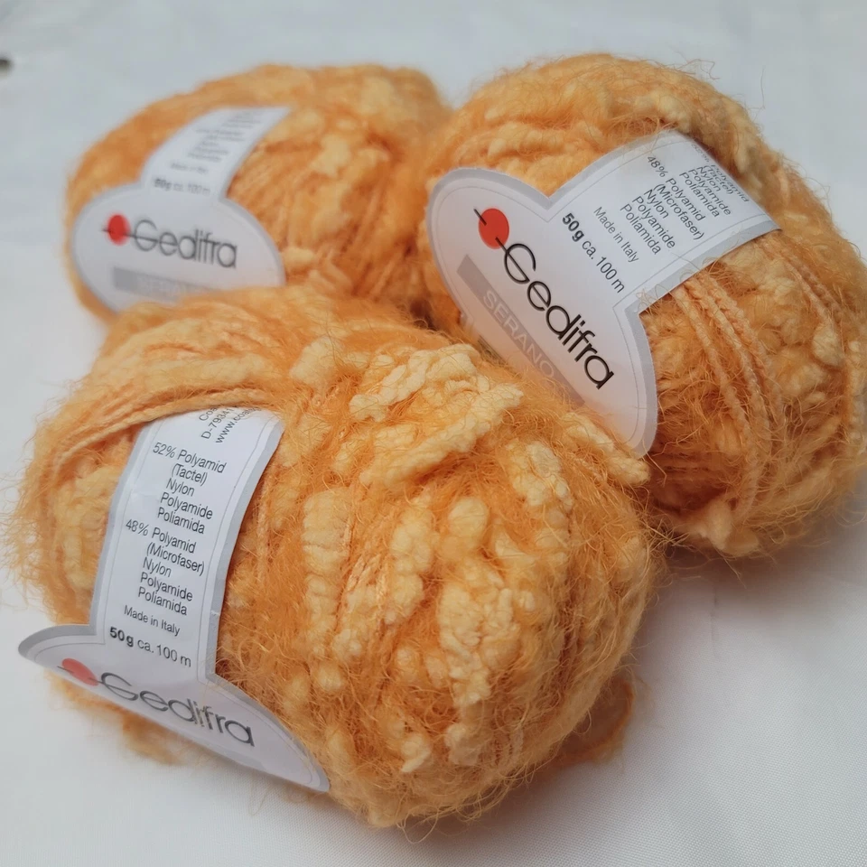 Gedifra Serano  Lot of 3 Skeins Soft Fuzzy Yarn Bright Orange Yellow 4407 - Image 3 of 4