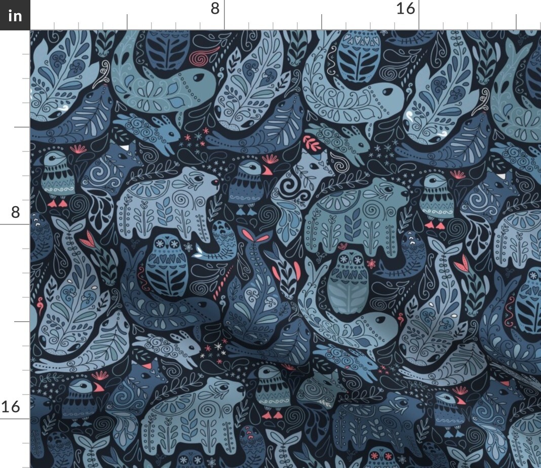 Blue Animals Arctic Winter Snow Fox Linen Cotton Tea Towels Spoonflower Set of 2