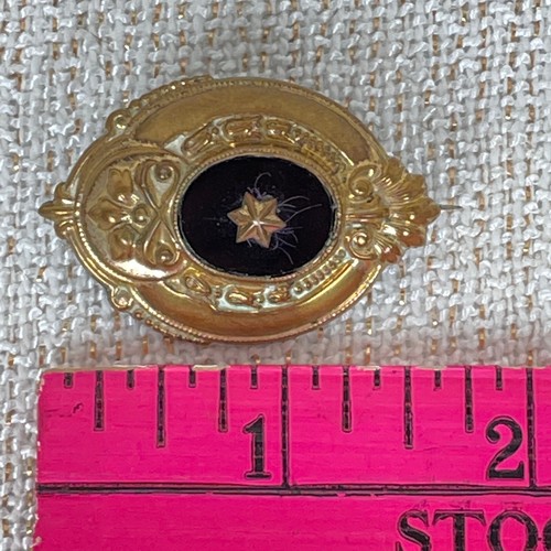 Antique VICTORIAN BLACK GLASS Brass Dome MOURNING BROOCH Vtg Gold Jewelry Jet - Picture 6 of 9