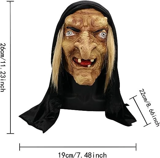 Máscara de bruja de Halloween aterradora monstruo espeluznante anciana cabeza completa látex disfraz máscara Foto 2 de 4