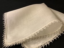 9967  HANDMADE Vintage 40s I. Linen Bridal WHITE Tiny Tatted Lace Handkerchief