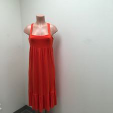 J.Crew Womens Sundress Red Midi Criss Cross Back Square Neck Strap Ruffle M
