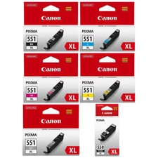 Genuine Canon CLI-551XL/PGI-550XL Black/Cyan/Magenta/Yellow/Grey Cartridges Lot