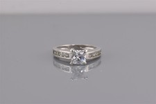 Sterling Silver Princess Cut Cubic Zirconia Channel Set Band Ring 925 Sz: 6