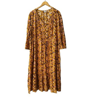 Gap Floral Three Quarter Midi Dress Size XXL Yellow Multi 