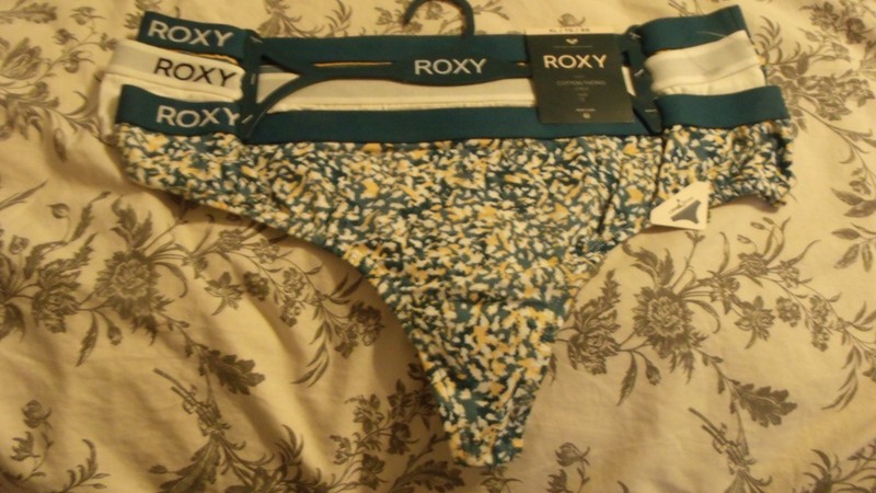 3-White & Blue/Yellow/White Print Roxy Cotton Tag Free Thong Panties *NEW* XL 8