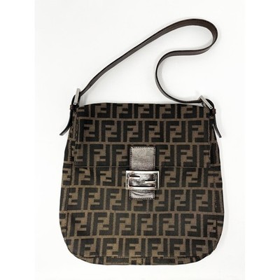 Vintage Fendi Zucca FF Logo Monogram Canvas Flap Shoulder Bag