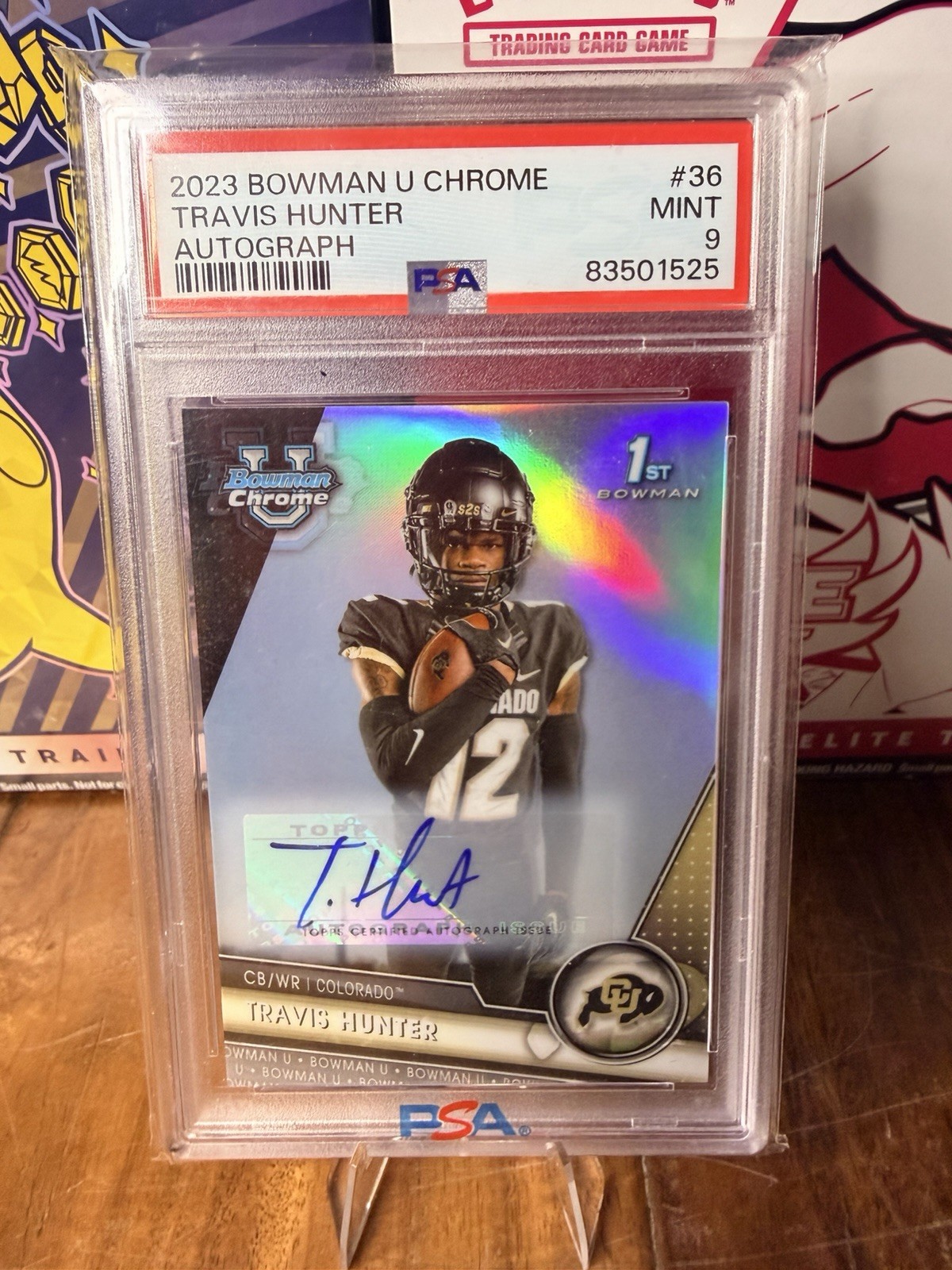 TRAVIS HUNTER 2023 BOWMAN U CHROME 1ST REFRACTOR MINT AUTO /499 PSA 9 Q4152