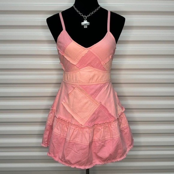 NWT LoveShackFancy Pink patchwork mini dress - image 1