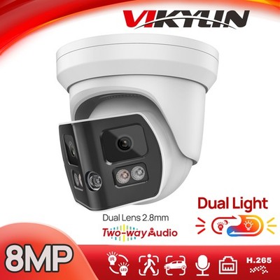 VIKYLIN 8MP Full Color+IR Panoramic Camera Dual Lens MIC Speaker Face Detection