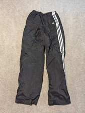 Vintage Adidas Track Pants Mens Small Black Fleece Lined Striped 90s