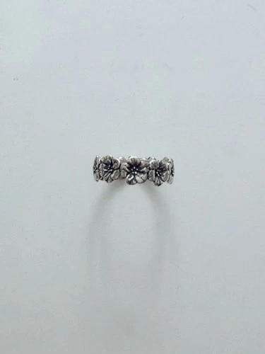 Sterling Silver Floral Band Ring Size 7 Vintage