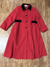 Rothschild Peacoat Girls 14 Red Lined Velvet Trim 100% Wool Holidays