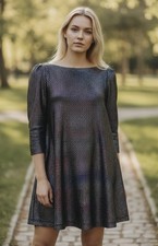 Free People Black Sequin Mini Dress XS Iridescent Silver Sparkle Party Cocktail