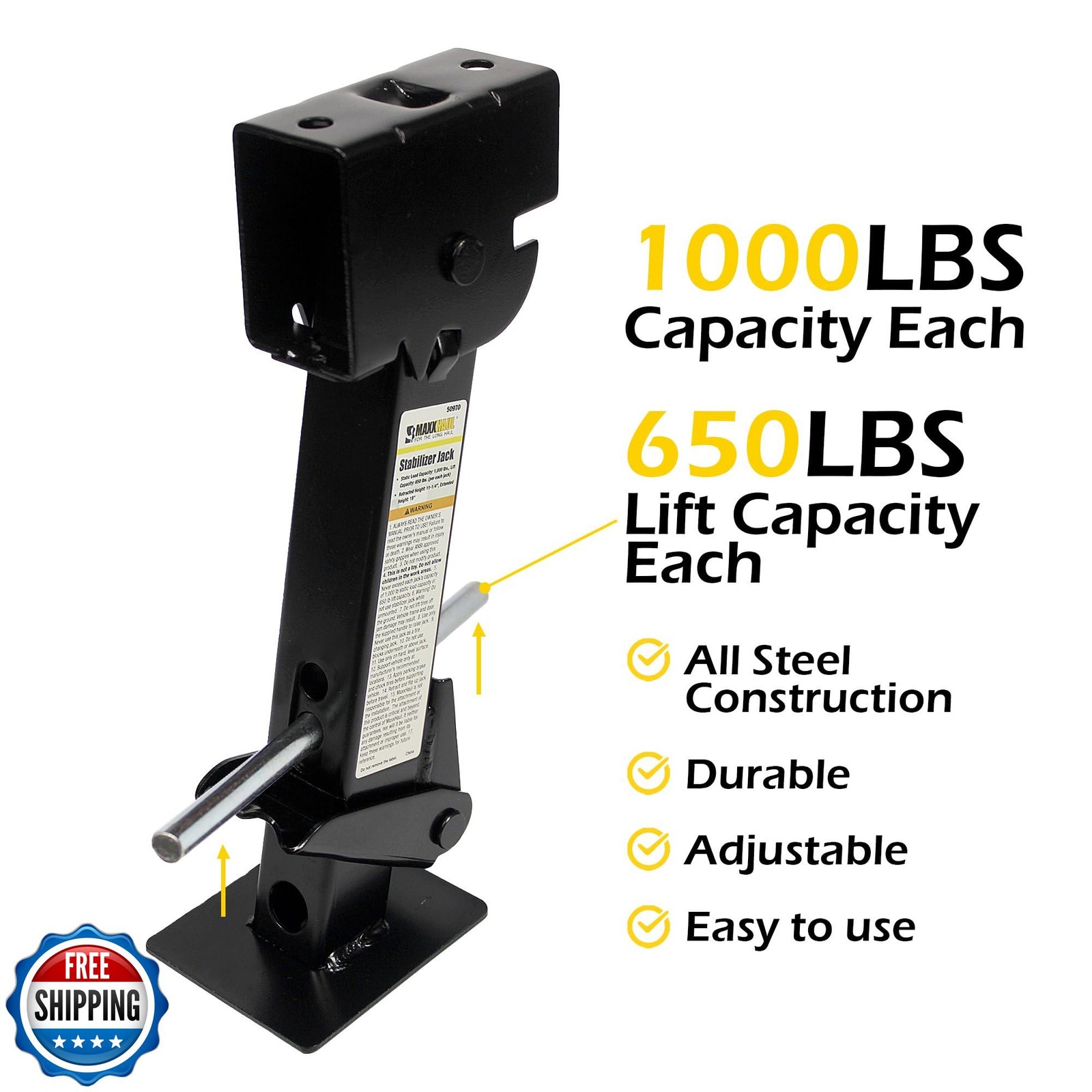 MaxxHaul 50970 Trailer Swing Down Stabilizer Jacks Telescoping RV Camper Acce