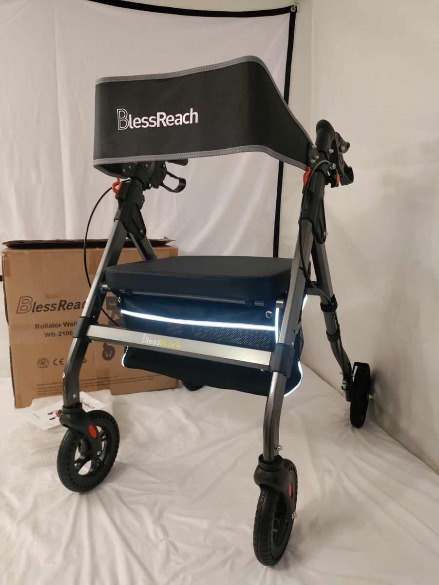BlessReach Foldable Rollator Walker with Seat for Seniors – Grey
