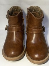 Wonder Nation Faux Leather Girls' Chestnut Sweater Cuff Ankle Boots Size 10