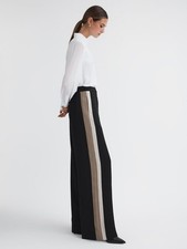 REISS PETITE Poppie Wide Leg Side Stripe Trousers in Black UK Size 10