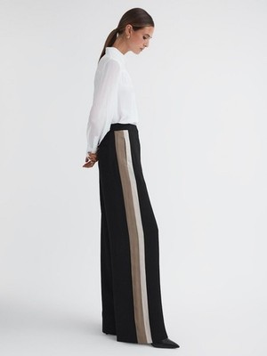 REISS PETITE Poppie Hose weites Bein Seitenstreifen Schwarz UK Größe 10