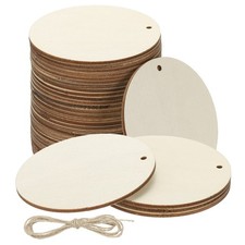 Wood Circles for Crafts, 3 Inch Pre-drilled Unfinished Wood with Rope, 30 Pcs