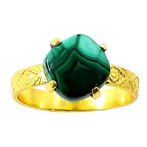 Authentic 18K Gold Plated Natural Malachite Eye - Congo Ring s.10 Jewelry TR01319