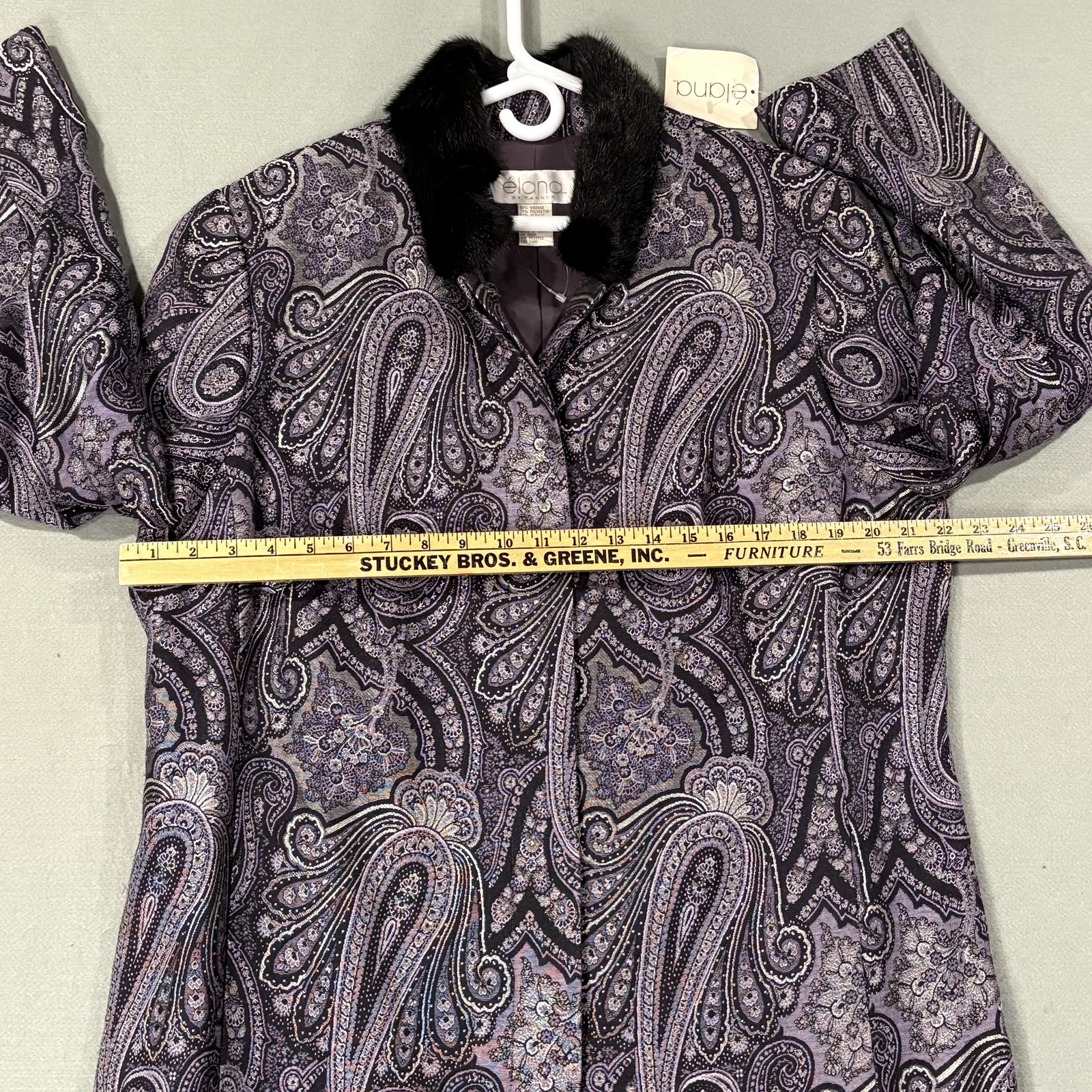 Vintage Elan By Tanner Coat Womens 14 Purple Paisley Mink Fur Collar Long NEW