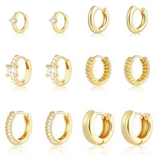 Small Gold Hoop Earrings Set for Women, 6 Pairs 14K Gold Plated Hypoallergeni...