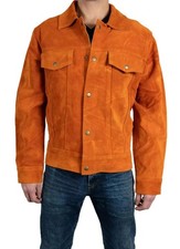 Orange Trucker Real Suede Leather Jacket For Men