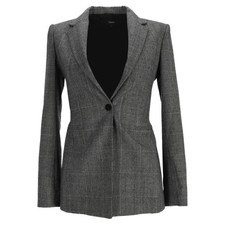 Theory Single Breasted Slim Fit Grey Wool Check Blazer
