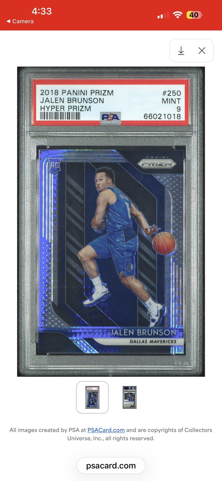 2018-19 Panini Prizm - Jalen Brunson #250 Hyper Prizm (RC) PSA 9