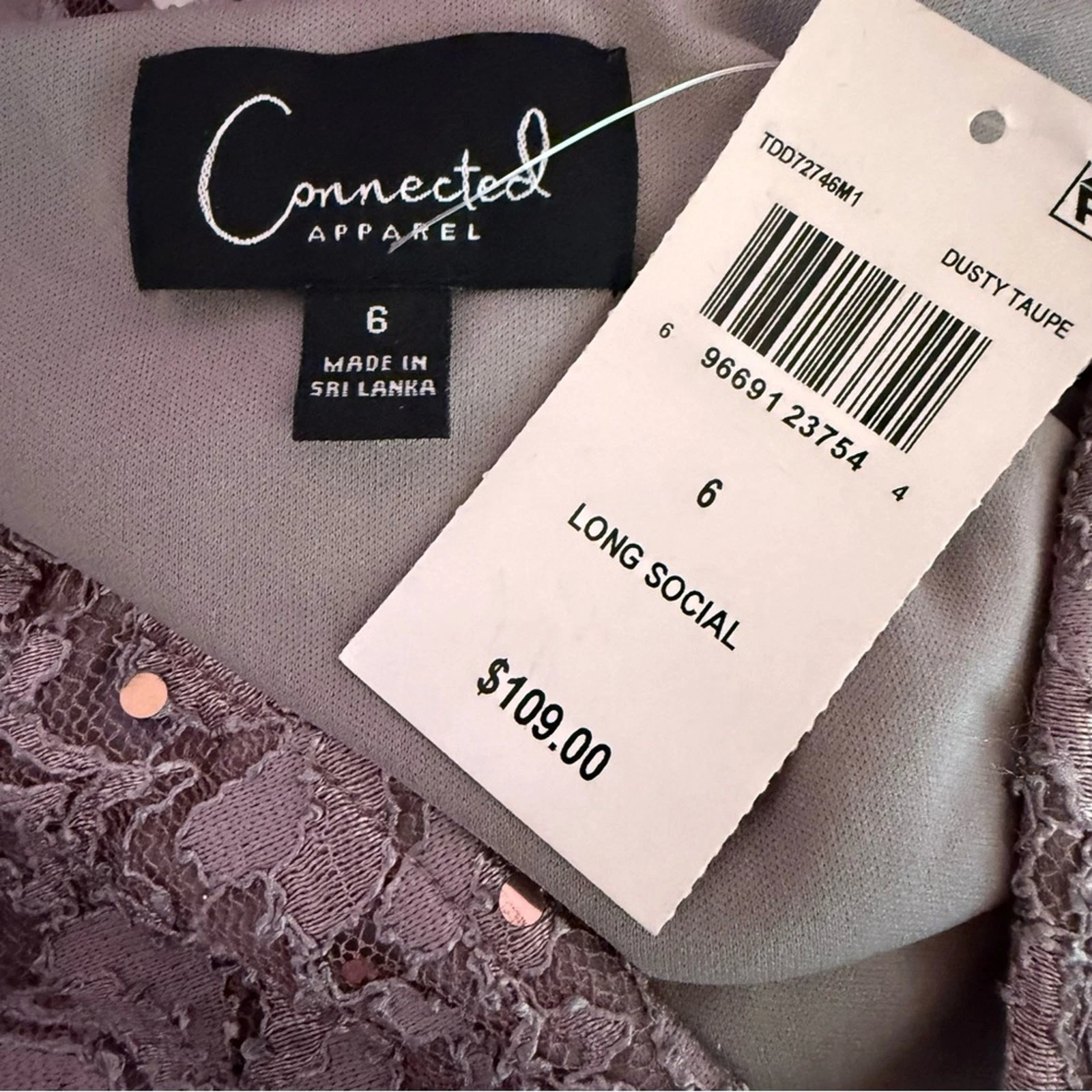 VETEMENTS CONNECTED APPAREL Maxi Abito Donna Paillettes Pizzo Polveroso Taupe Tg 6