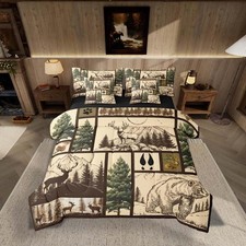 Deer Bed in a Bag Twin Size Bear Comforter Set 7 Pieces Moose Wild Animal Rus...