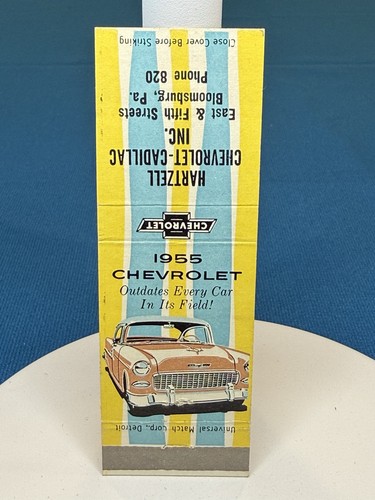 Hartzell Chevrolet Dealer Bloomsburg Pennsylvania VTG 1955 Matchbook Cover #578