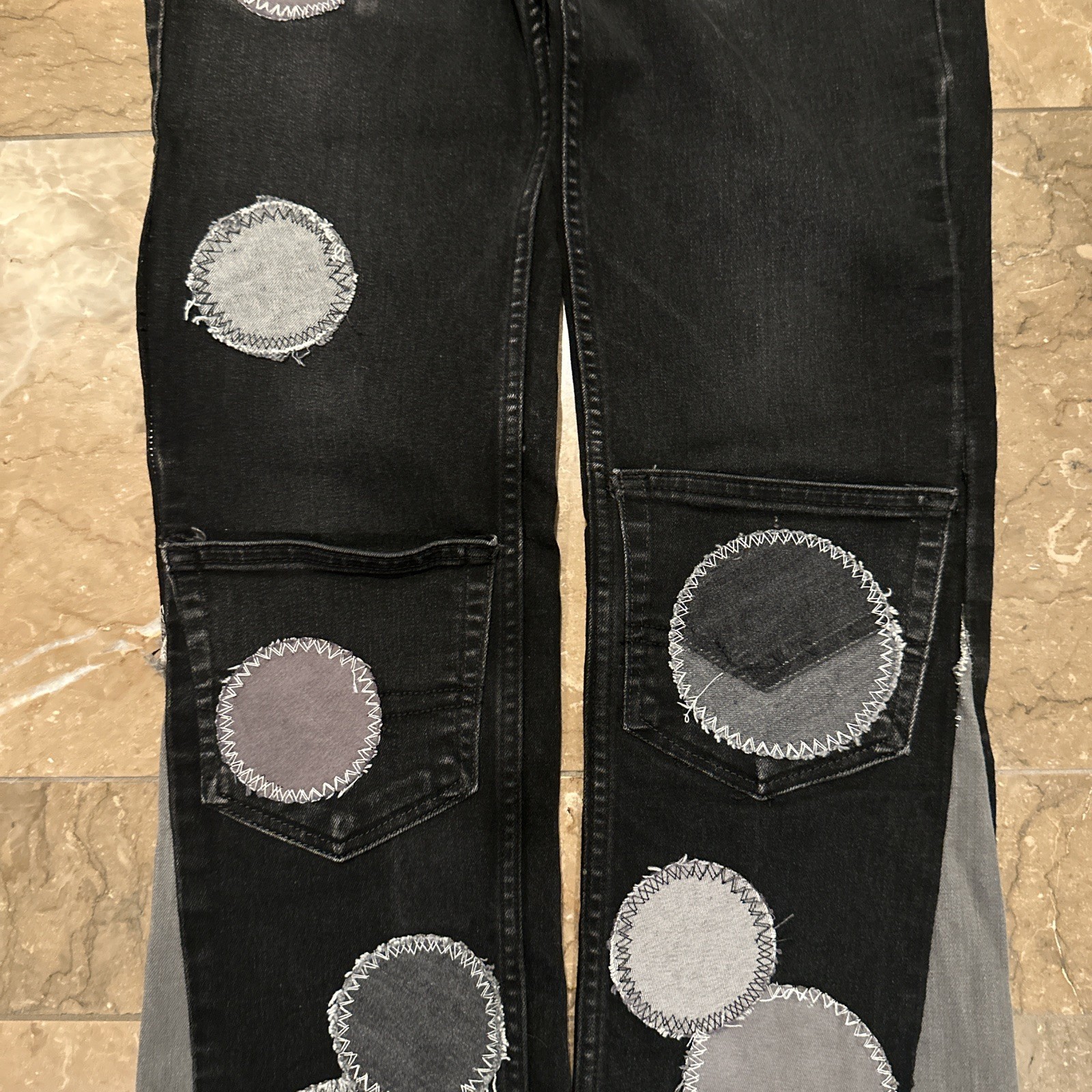 Clouds Custom Patchwork Jeans Black Distressed Re… - image 10