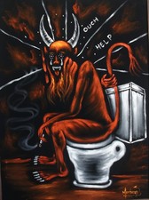 Red Devil Satan Smoking Toilet Original HandPainted Classic Tijuana Black Velve