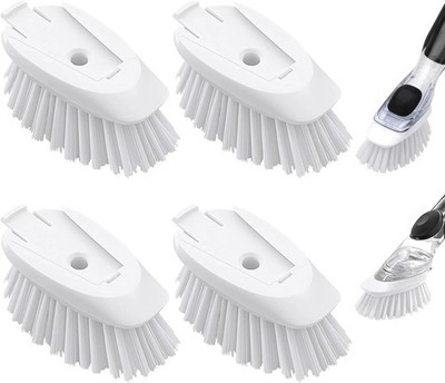 Dish Brush Refills 4 Pack, White Replacement Brush Heads Compatible with OXO Dis