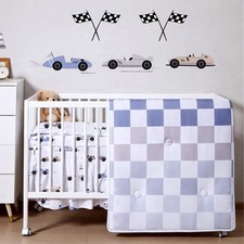 5 Pcs Cars Theme Baby Crib Bedding Set Include Checkered Crib Sheets Bed Skir...