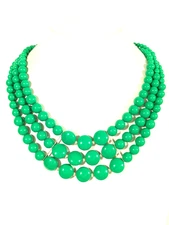 Charming Charlie Green Triple Strand Beaded Statement Bib Necklace 21"