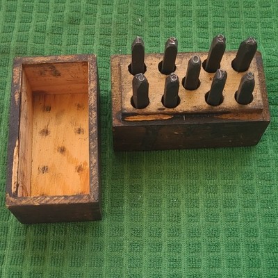 Millers Falls Company No. 169 Punch Set 9pc Metal Stamps w/ Wooden Box