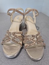 ALEX MARIE Womens Rose Gold Strappy Wedges Mettalic Rinestone Bling Size 10 W