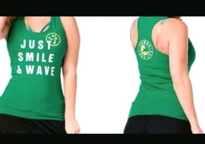 NEU ZUMBA Gr.S 'JUST SMILE & WAVE GRÜN TOP RACERBACK